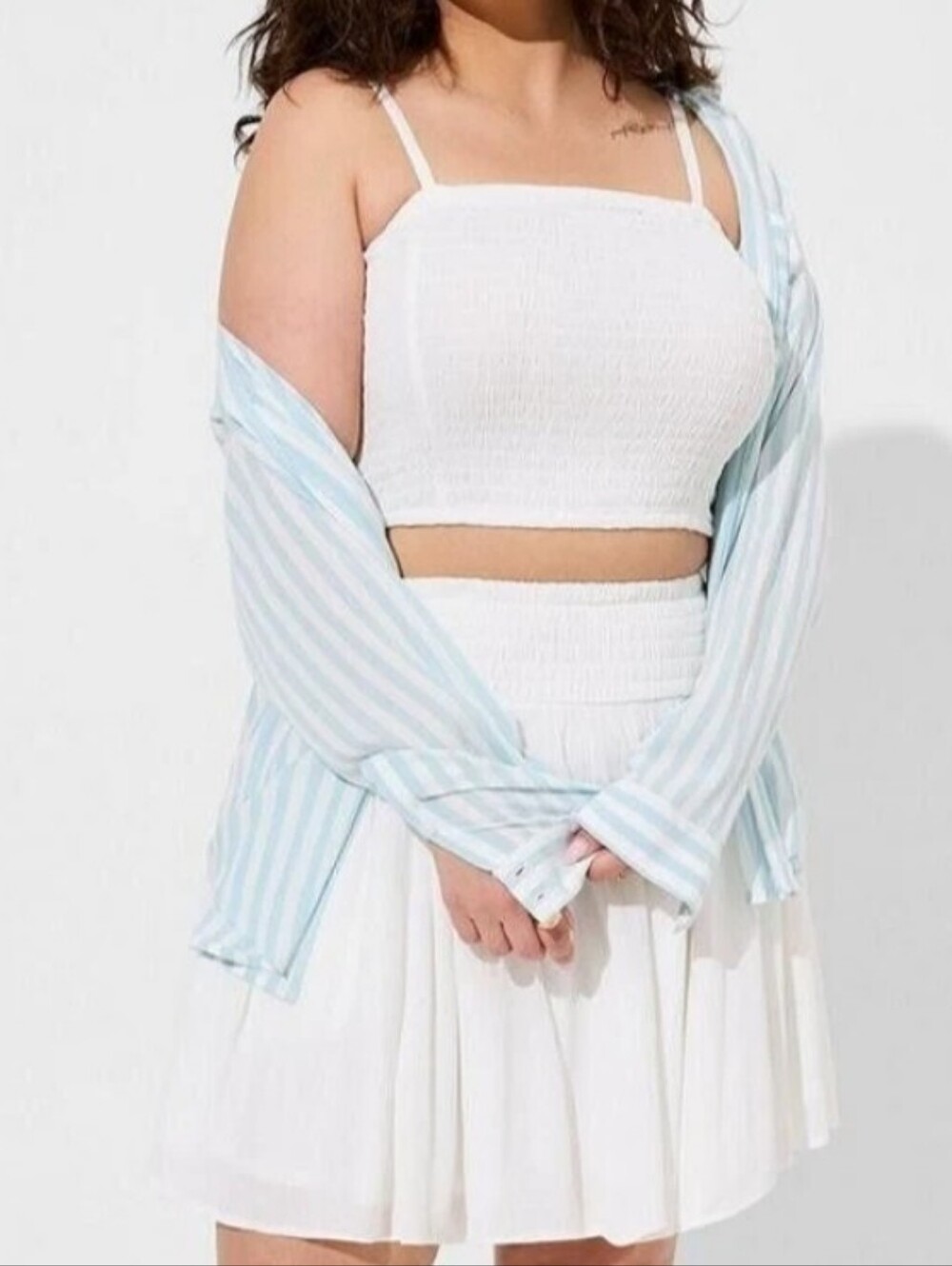 Torrid Washable Gauze Smocked Crop Beach Cami White 3X